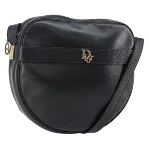 Authentic Christian Dior Shoulder Bag Leather Navy Gold